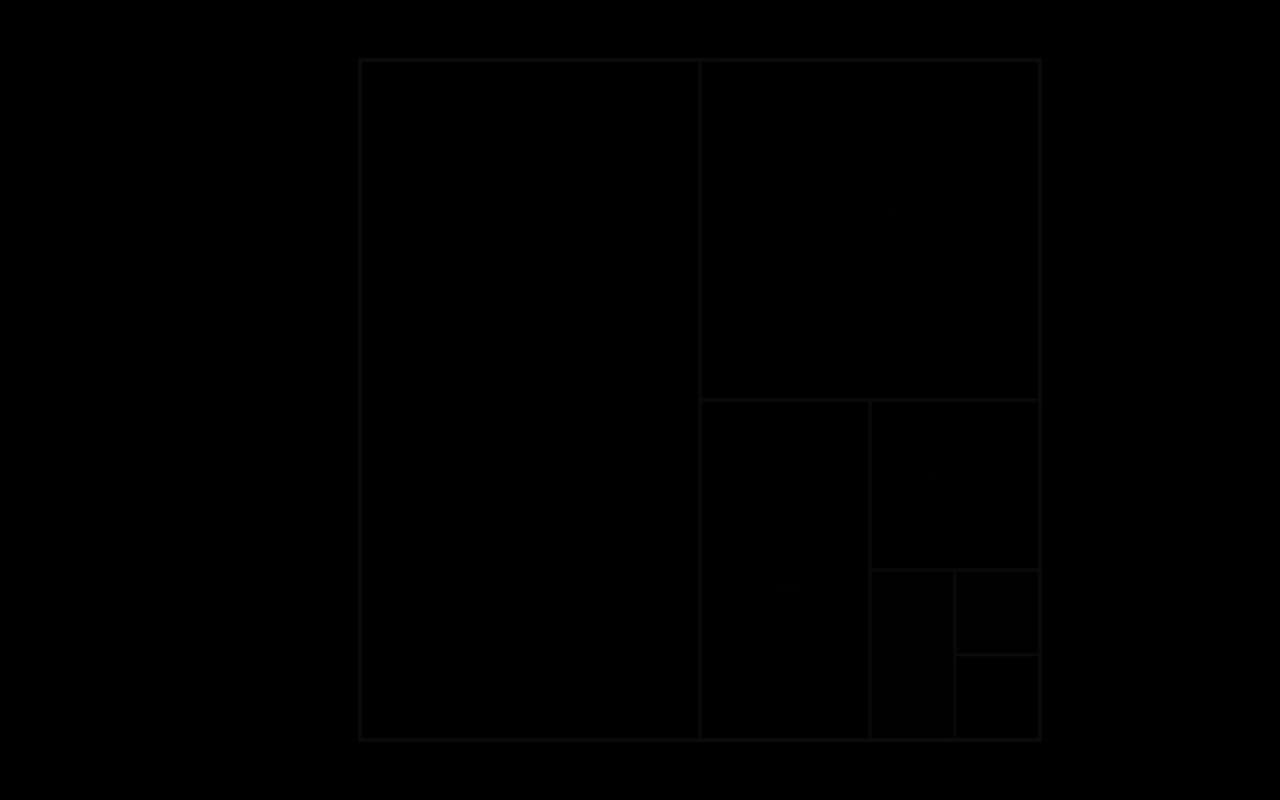A unit square of area 1 divided into rectangles of area 1/2, 1/4, 1/8, 1/16, 1/32 and smaller, each half of the area left over, so the pieces fill the square.