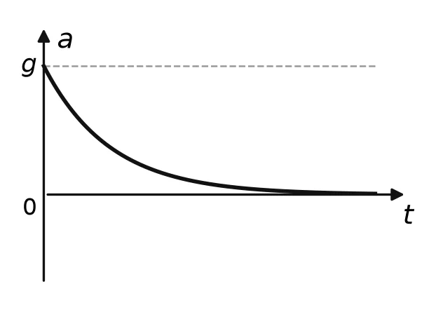 Curve starting at g on the a axis and decreasing with decreasing steepness, levelling off towards zero.